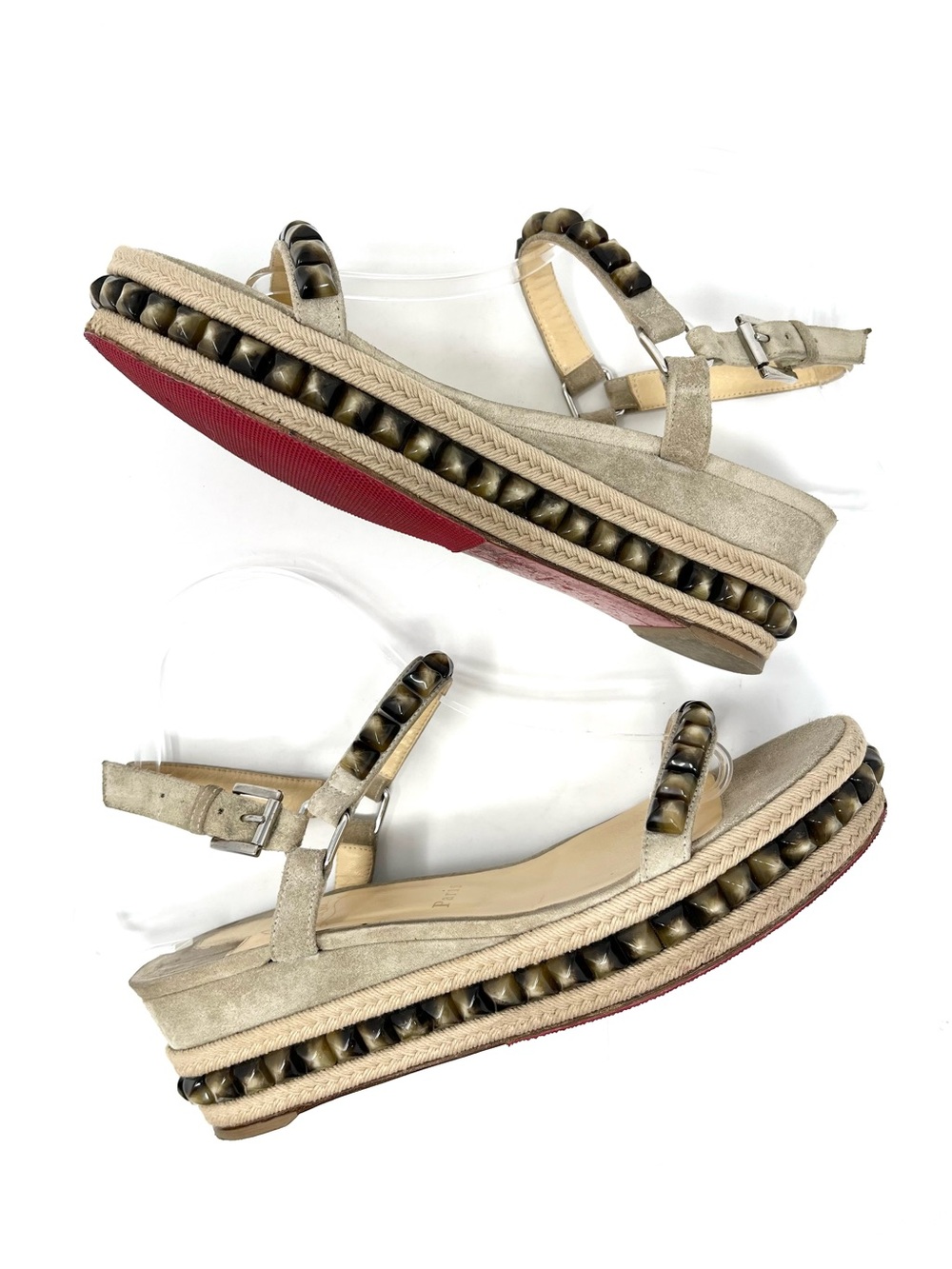 Christian Louboutin Pyraclou 60 Spike Studded Platform Sandals Beige Brown 40 10 - Picture 3 of 10